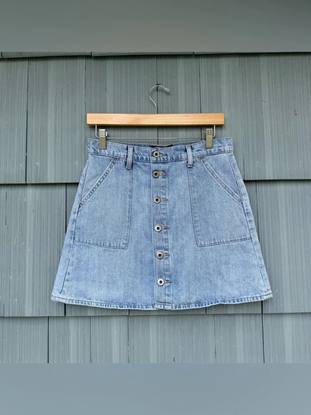 lucky brand denim utility skirt with pockets, women's size 8/29, button down - Picture 2 of 16